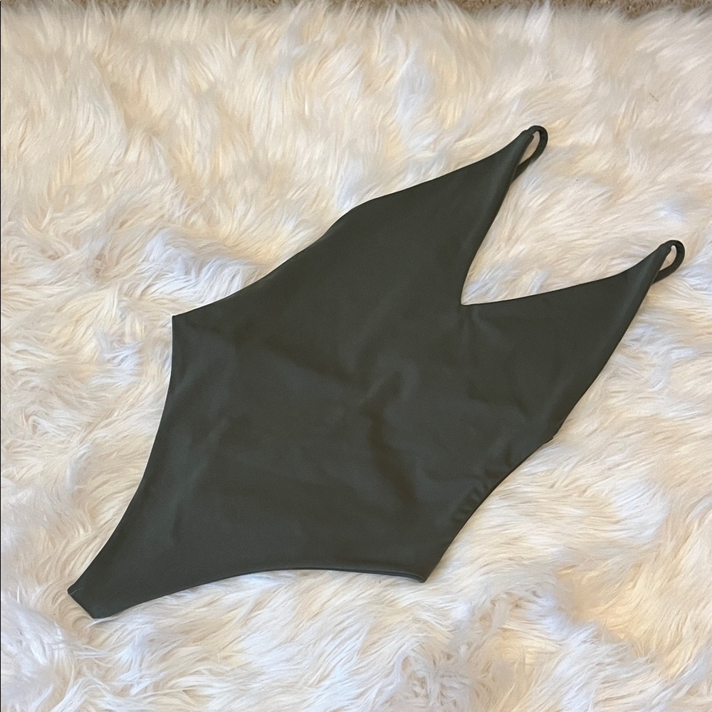 Demon Bikini Handmade Dark Olive Army Green One-Piece Thong Swimsuit XS Small